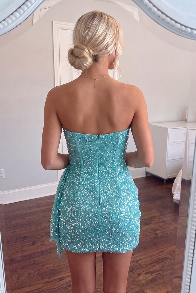 Sheath Sequin Sweetheart Bodycon Sleeveless Short Corset Homecoming Dress OMH0319