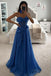 A line Royal Blue Strapless Ruffles Sweetheart Sleeveless Sweep Train Prom Dresses OM0437