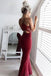 Sheath Burgundy Spaghetti Straps V Neck Sleeveless Prom Dress, Formal Dress OM0435