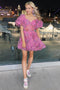 A line Floral Puff Sleeves Sweetheart Corset Homecoming Dresses With Bowknot OMH0276