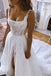Gorgeous A line Tulle Scoop Sweep Train White Appliques Lace Wedding Dress With Slit OW0145