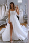 New Style A Line Straps Lace Appliques Wedding Dress, White Bridal Dresses With Slit OW0145
