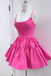 Hot Pink A Line Spaghetti Straps Satin Short Homecoming Dresses With Lace up OMH0285