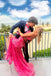 Mermaid Pink Lace Appliques V Neck Long Prom Dress, Slit Evening Dresses OM0387