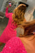 Sparkly Hot Pink Sequins One Shoulder Sweet 15 Dresses with Long Sleeves, Homecoming Dress OMH0264