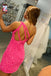 Sheath Hot Pink Sequins One Shoulder Short Prom Dresses, Homecoming Dress OMH0263