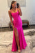 Elegant A line Hot Pink Spaghetti Straps Mermaid  Floor Length Long Prom Dresses OM0395
