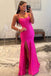 Elegant A line Hot Pink Spaghetti Straps Mermaid  Floor Length Long Prom Dresses OM0395