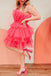 A line Hot Pink Strapless Tiered Tulle Short Homecoming Dresses, Dance Dress OMH0282