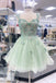 A Line Light Green Sweetheart Lace Appliques Straps Tulle Homecoming Dress with Butterfly OMH0310