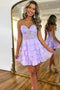 A line Lilac Strapless Tiered Corset Chiffon Homecoming Dresses With Appliques OMH0312