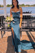 Mermaid Spaghetti Straps Blue Beading Sleeveless Prom Dresses With Slit OM0389