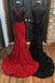 Sparkly Mermaid Burgundy Sequins V Neck Spaghetti Straps Long Prom Dresses OM0385
