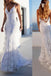 Elegant Mermaid Ivory Spaghetti Straps V neck Lace Appliques Wedding Dresses OW0141