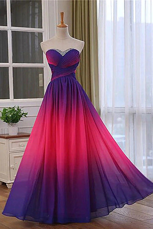 A line Ombre Strapless Sweetheart Sleeveless Floor Length Prom Dress With Lace Up OM0431