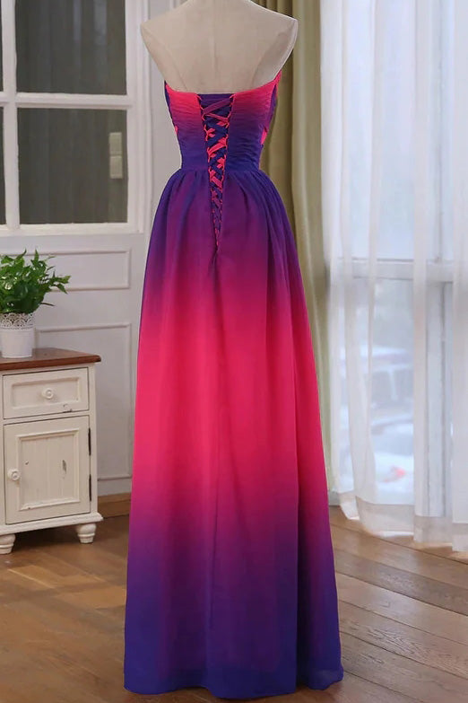 A line Ombre Strapless Sweetheart Sleeveless Floor Length Prom Dress With Lace Up OM0431