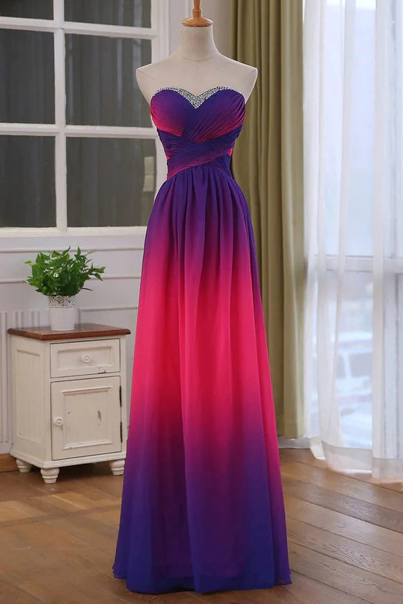 A line Ombre Strapless Sweetheart Sleeveless Floor Length Prom Dress With Lace Up OM0431