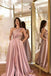 A-Line Satin Sleeveless Ruched One-Shoulder Sweep Train Prom Dress With Slit OM0433