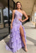 Sparkly Unique A line One Shoulder Lilac Tiered Long Prom Evening Dresses OM0398