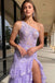 Sparkly Unique A line One Shoulder Lilac Tiered Long Prom Evening Dresses OM0398