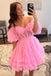 Light Pink A Line Off the Shoulder Corset Tulle Short Homecoming Dresses OMH0273