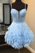 Glitter A Line Spaghetti Straps Corset Tulle Short Homeconing Dresses, Sweet 16 Dress OMH0283