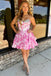 A-line Strapless Floral Printed Chiffon Ruffles Short Homecoming Dresses,Cocktial Dress OMH0317
