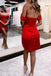 Sheath Red Off the Shoulder Homecoming Dresses With Ruffles, Cocktail Dresses OMH0287