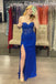 Sparkly Royal Blue Strapless Sweetheart Sleeveless Prom Dresses With Lace Appliques OM0407