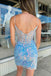 Sheath Blue Sweetheart Spaghetti Straps Sequins Backless Short Homecoming Dress OMH0290