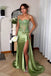 Sparkly Sheath Green Spaghetti Straps Corset Sequins Long Prom Dress With Slit OM0452