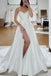 Simple A‑Line Satin Sweetheart Ivory Bridal Gown Sweep Train With High Slit, Wedding Dress OW0165