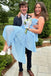 A Line Light Blue Sweetheart Tiered Spaghetti Straps Ankle Length Prom Dress OM0449