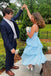 A Line Light Blue Sweetheart Tiered Spaghetti Straps Ankle Length Prom Dress OM0449