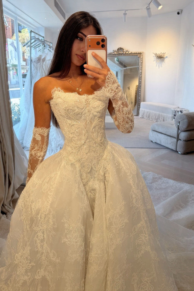 Glitter Ball Gown Strapless Lace Sleeveless Wedding Dress, Bridal Dress OW0164
