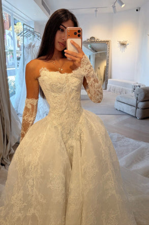Glitter Ball Gown Strapless Lace Sleeveless Wedding Dress, Bridal Dress OW0164