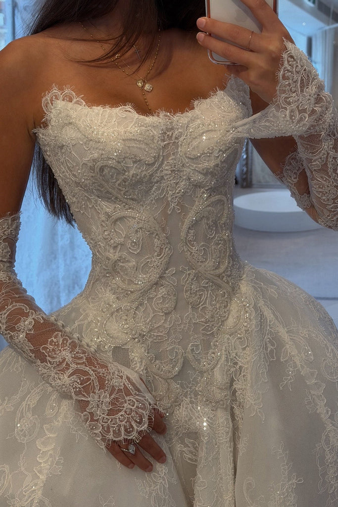 Glitter Ball Gown Strapless Lace Sleeveless Wedding Dress, Bridal Dress OW0164