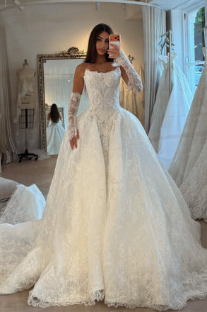 Glitter Ball Gown Strapless Lace Sleeveless Wedding Dress, Bridal Dress OW0164