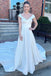 Simple A line White Satin V neck Wedding Dresses, Long Beach Wedding Gowns OW0140