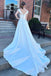 Simple A line White Satin V neck Wedding Dresses, Long Beach Wedding Gowns OW0140