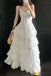Simple Iovry Ruffled Zippered Cotton Spaghetti Strap Tiered V Neck Wedding Dress OW0163