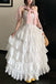 Simple Iovry Ruffled Zippered Cotton Spaghetti Strap Tiered V Neck Wedding Dress OW0163