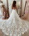 A-Line Spaghetti Straps Appliques Lace Tulle Wedding Dress, Long Beach Bridal Dress OW0158