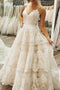 A-Line Spaghetti Straps Ivory Sweep Train Wedding Dress with Lace Bowknot PDR13