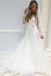 A-Line V-Neck Long Sleeves Sweep Train Elegant Wedding Dress with Lace Appliques PDR15