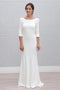 Simple Sheath Bateau Backless 3/4 Sleeves Sweep Train Beach Wedding Dress PDS35