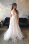 A-Line V-Neck Sweep Train Pearl Pink Wedding Dress with Appliques PPD31