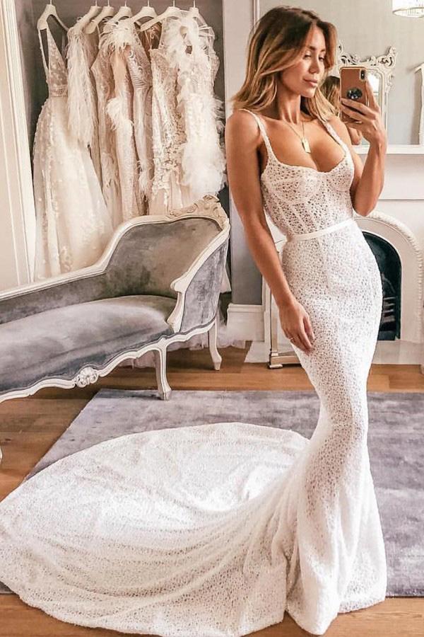 Mermaid Spaghetti Straps Lace Wedding Dress Bridal Gown trendtydresses Mermaid Spaghetti Straps Lace Wedding Dress Bridal Gown trendtydresses