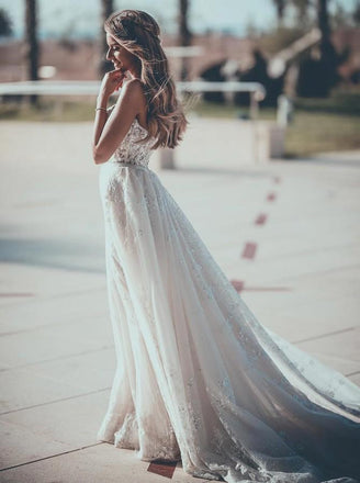 A-Line Sweetheart Lace Cheap Wedding Dress with Appliques PDL51