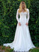 A-Line V-Neck Long Sleeves Wedding Dress with Lace Appliques PDL50